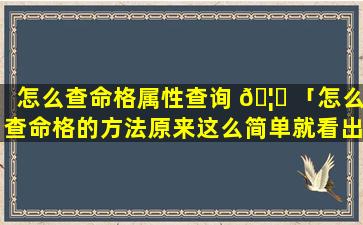 怎么查命格属性查询 🦄 「怎么查命格的方法原来这么简单就看出来了」